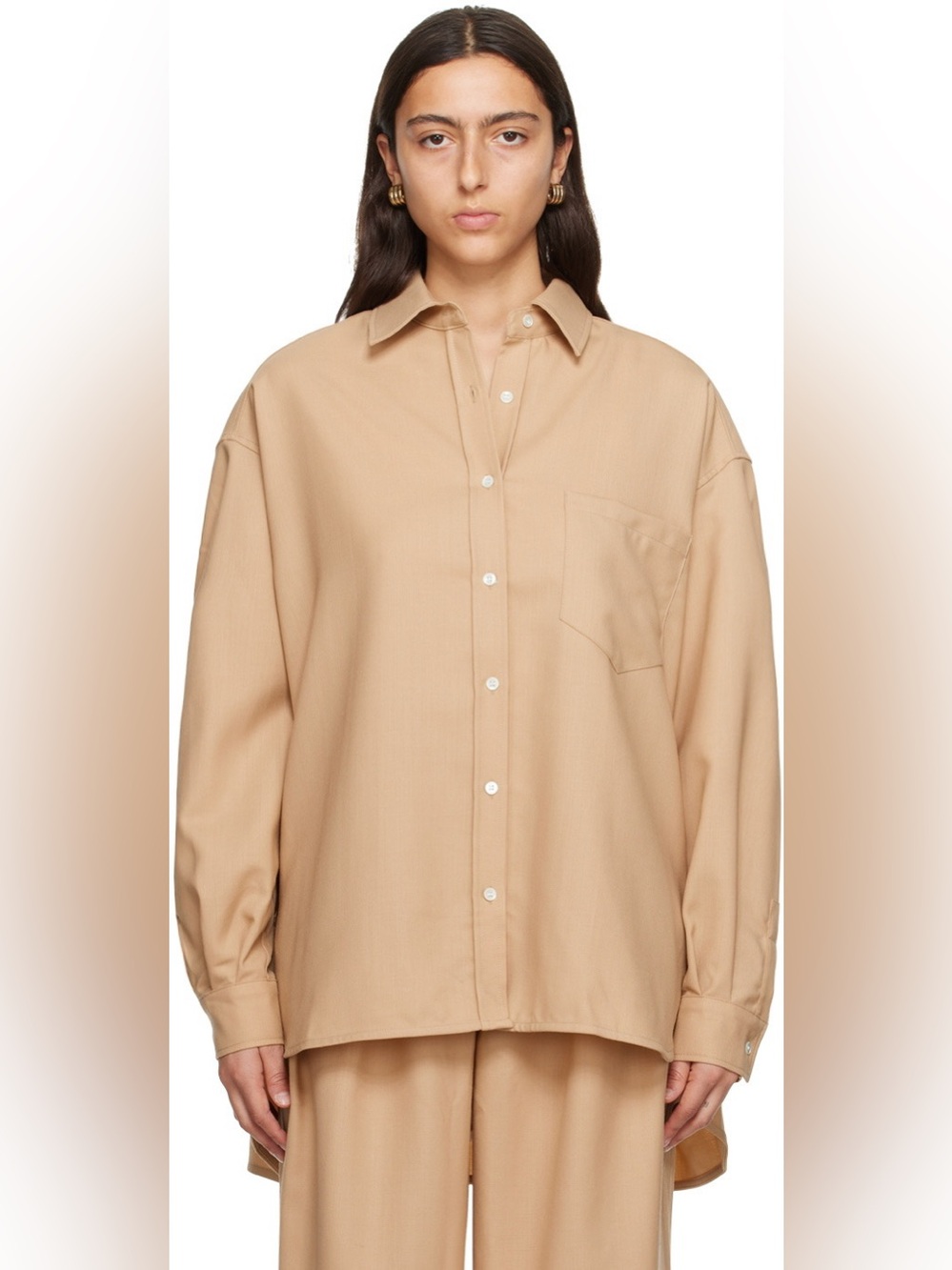 The Frankie Shop Georgia Shirt in Camel/Tan, Size M/L